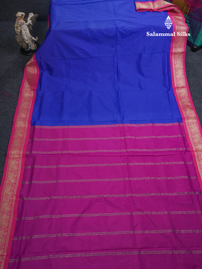9 Yards Semi Silk Saree Royal Blue With Contrast Pink Border