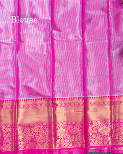 Violet Bridal Tissue Semi Silk Saree With Contrast Pink Traditional Evening Morning Border