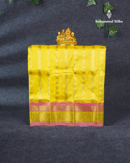 Pure Silk Pattu Pavadai (Mustard Yellow) With Pink Blouse 20"
