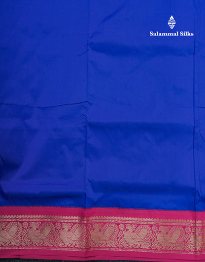 9 Yards Semi Silk Saree Royal Blue With Contrast Pink Border