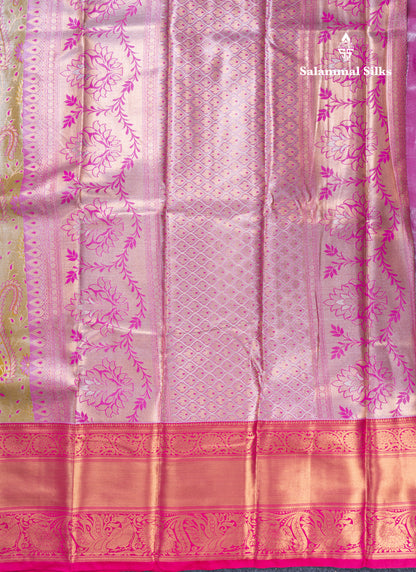 Olive Mustard Yellow Bridal Tissue Semi Silk Saree With Contrast Pink Traditional Evening Morning Border