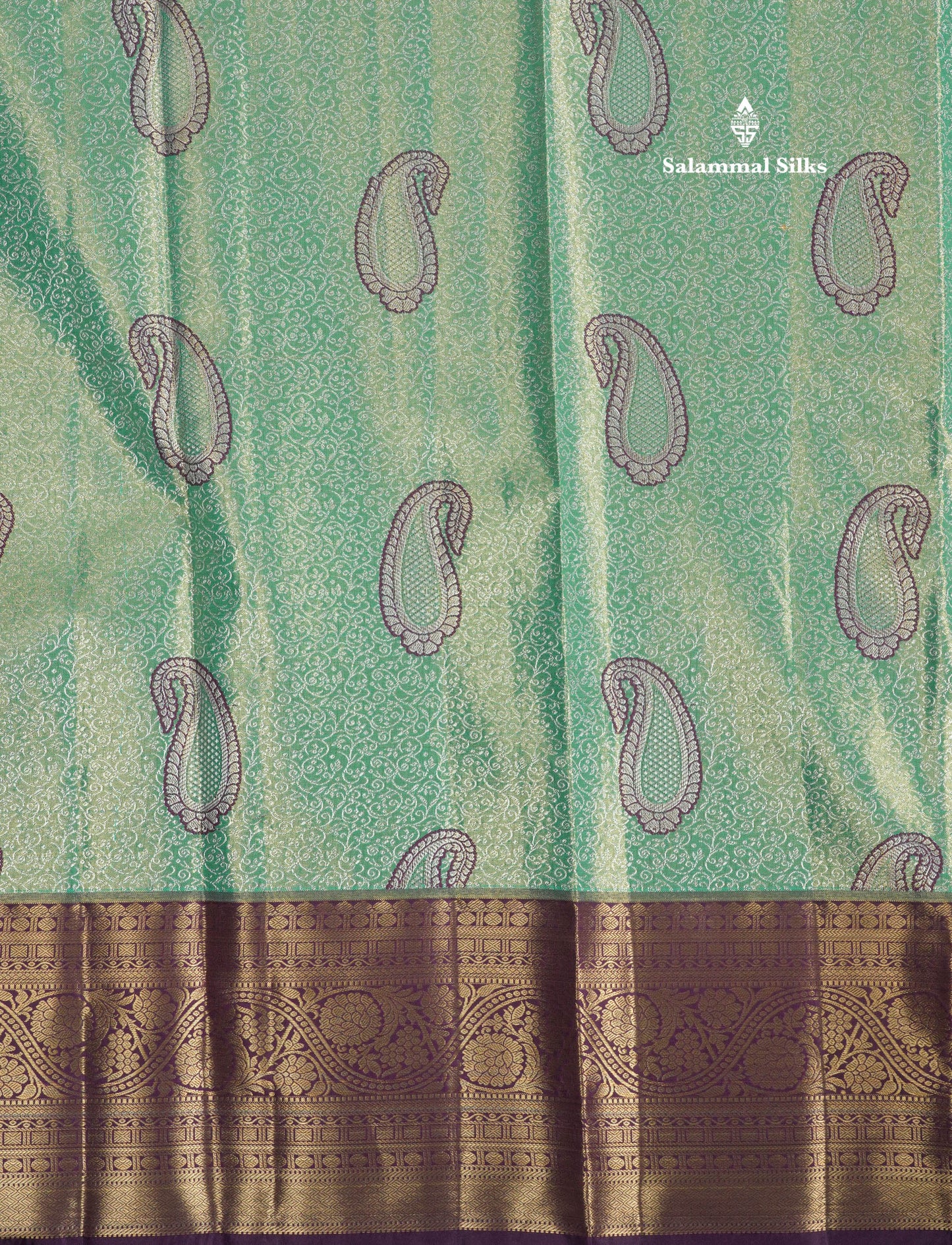 Light Green Tissue Bridal Semi Silk Saree With Contrast Magenta Border