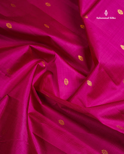 One Side Border Pure Silk Saree - Magenta Pink Zari Butta With Contrast Dark Purple Traditional Border