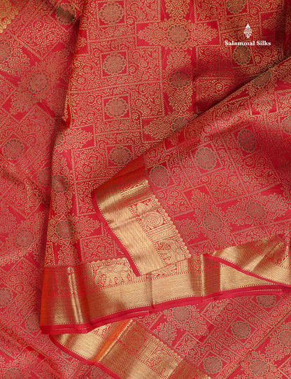2G Zari Bridal Kanjivaram Pure Silk Saree - Maroon Colour Body With Traditional Evening Morning Border