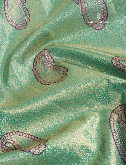 Light Green Tissue Bridal Semi Silk Saree With Contrast Magenta Border