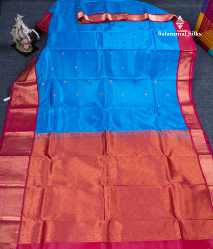Anandha Blue Puremix Silk Saree With Contrast Maroon Traditional Eveving Morning Border