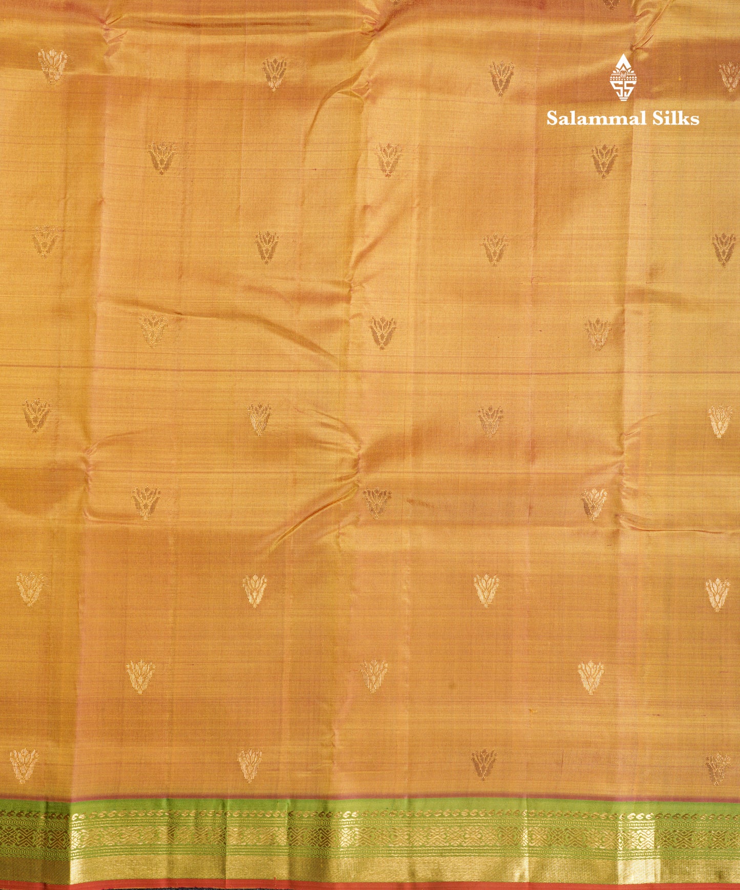 Dual Tone Sandal Pure Kanjivaram Silk Saree With Contrast Parrot Green Traditional Small Border