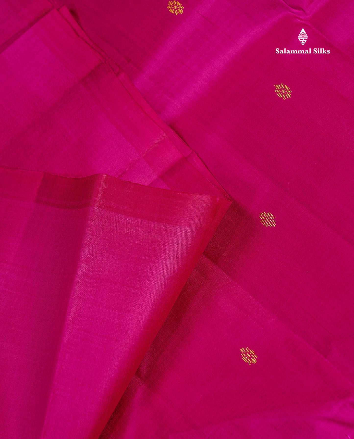 One Side Border Pure Silk Saree - Magenta Pink Zari Butta With Contrast Dark Purple Traditional Border