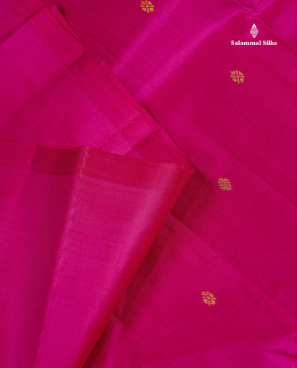 One Side Border Pure Silk Saree - Magenta Pink Zari Butta With Contrast Dark Purple Traditional Border