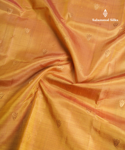 Dual Tone Sandal Pure Kanjivaram Silk Saree With Contrast Parrot Green Traditional Small Border