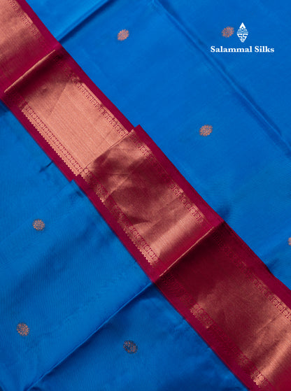 Anandha Blue Puremix Silk Saree With Contrast Maroon Traditional Eveving Morning Border