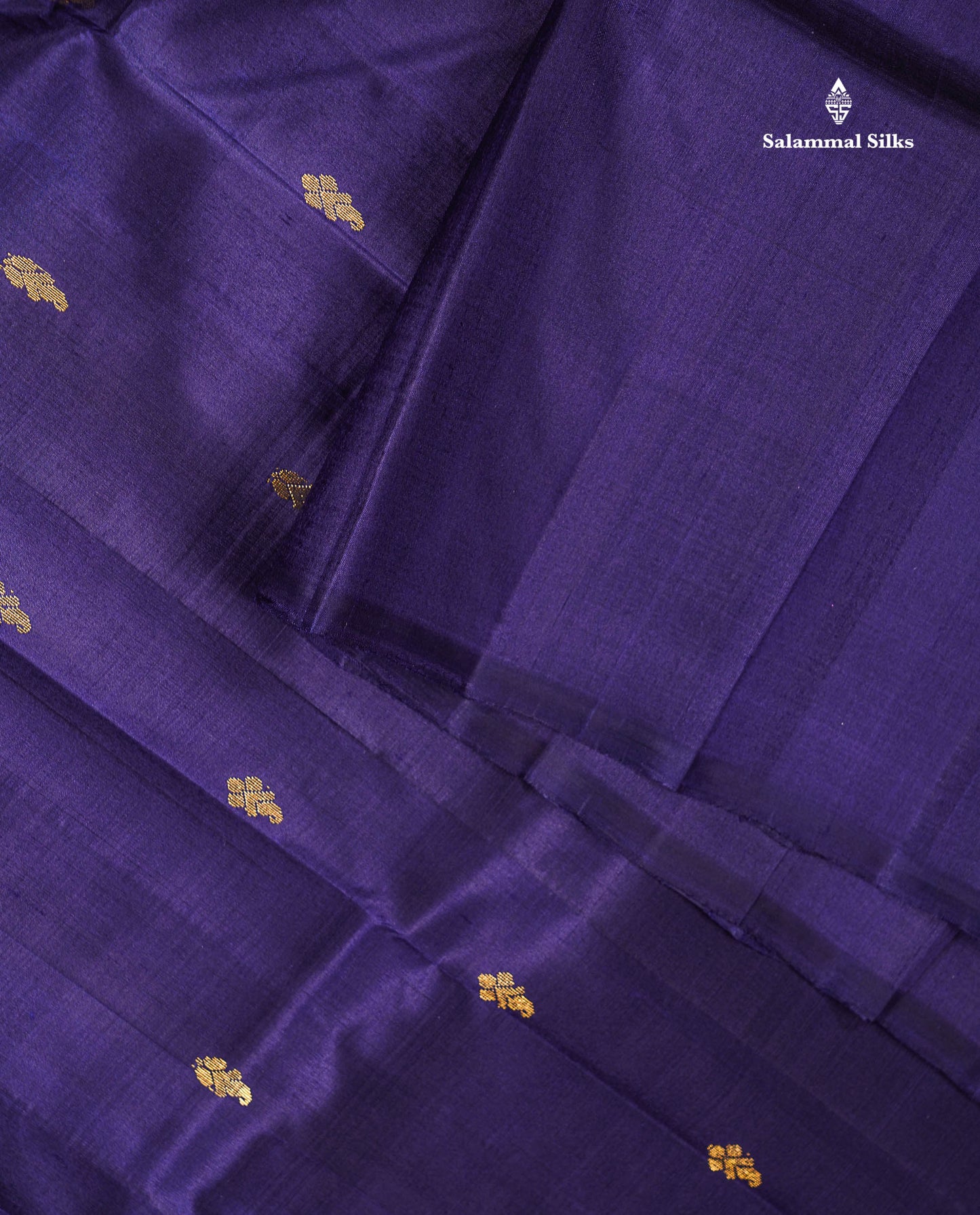 One Side Border Pure Silk Saree - Dark Navy Blue Zari Butta With Contrast Sapphire Green Traditional Small Border