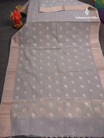 Beautiful Elaichi Green Silver And Copper Zari Buttas Linen Mix Cotton Fancy Saree With Tarditional Border