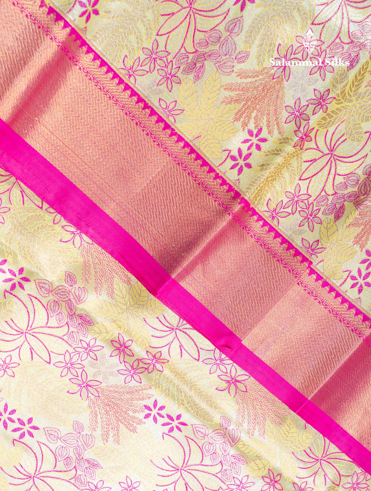 Lemon Yellow Bridal Tissue Semi Silk Saree With Contrast Pink Traditional Evening Morning Border