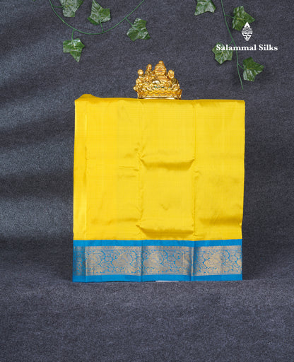 Pure Silk Pattu Pavadai Plain (Lemon Yellow) With Blue Blouse 20"