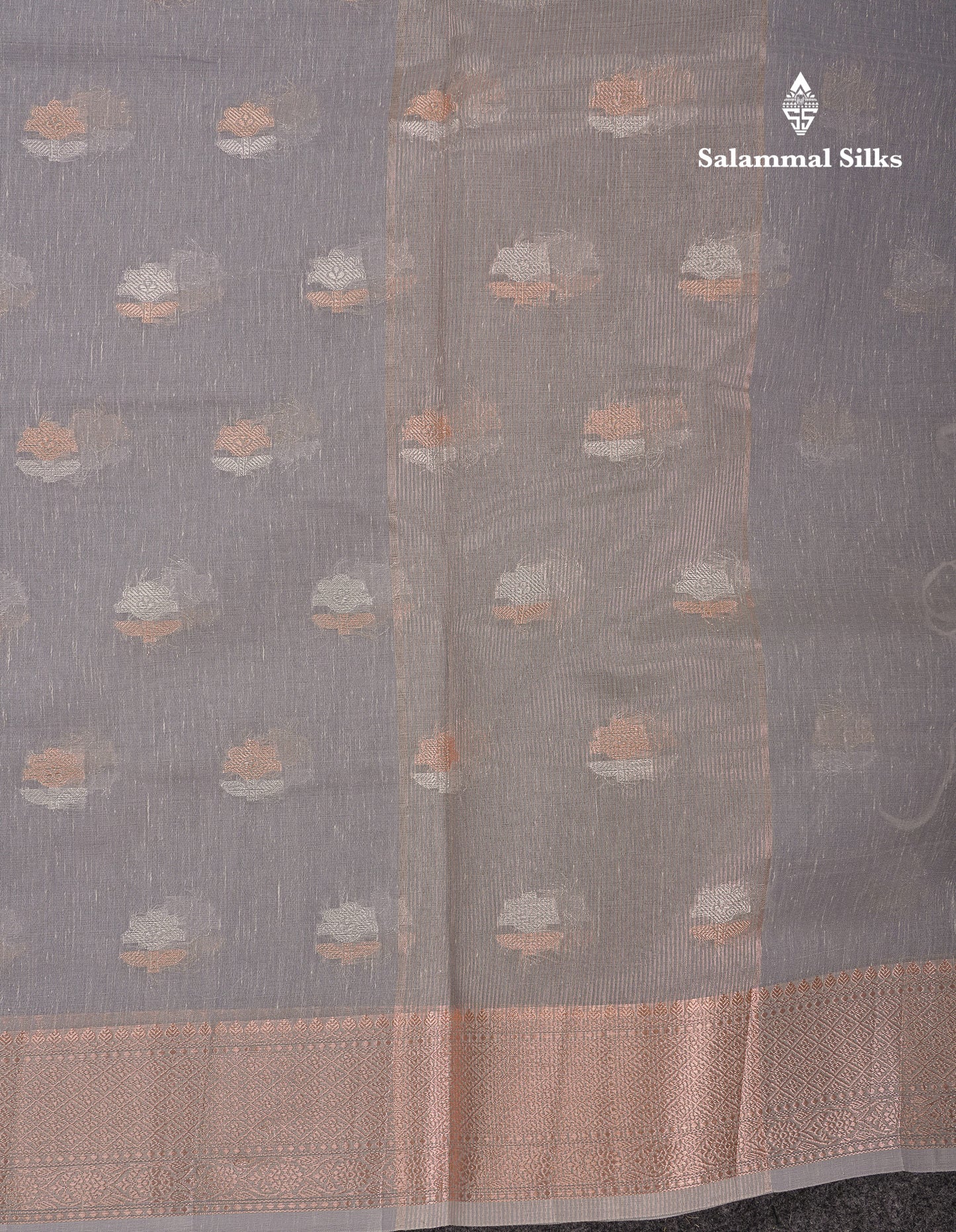 Beautiful Elaichi Green Silver And Copper Zari Buttas Linen Mix Cotton Fancy Saree With Tarditional Border