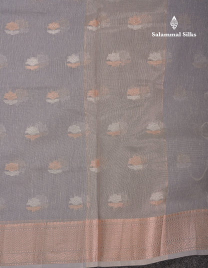 Beautiful Elaichi Green Silver And Copper Zari Buttas Linen Mix Cotton Fancy Saree With Tarditional Border
