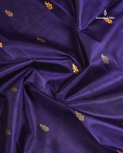 One Side Border Pure Silk Saree - Dual Tone Navy Blue Zari Butta With Contrast Sapphire Green Traditional Small Border