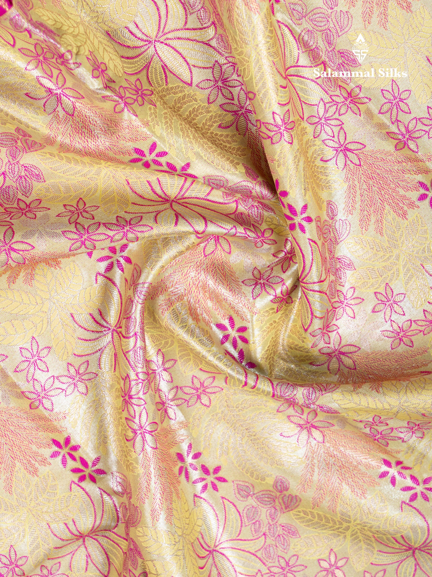 Lemon Yellow Bridal Tissue Semi Silk Saree With Contrast Pink Traditional Evening Morning Border