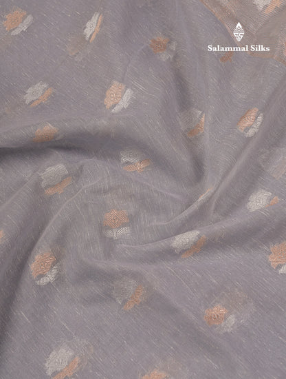 Beautiful Elaichi Green Silver And Copper Zari Buttas Linen Mix Cotton Fancy Saree With Tarditional Border