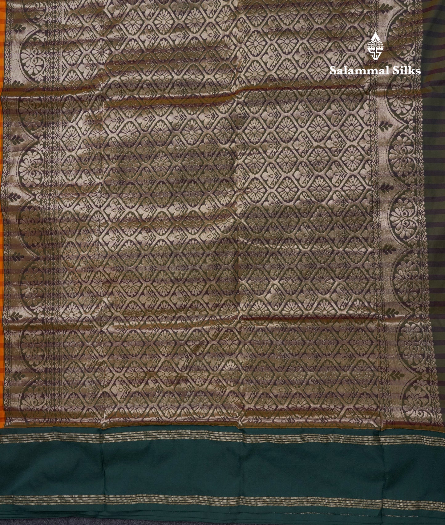 9 Yards Semi Silk Saree Orange & Rust Orange Checks with Bottle Green Double Border