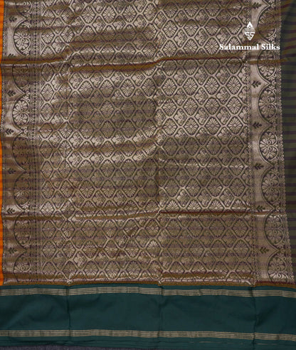 9 Yards Semi Silk Saree Orange & Rust Orange Checks with Bottle Green Double Border