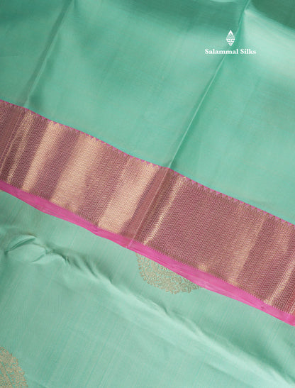 Pastel Blue Pure Kanjivaram Silk Saree with Contrast Baby Pink Long Border