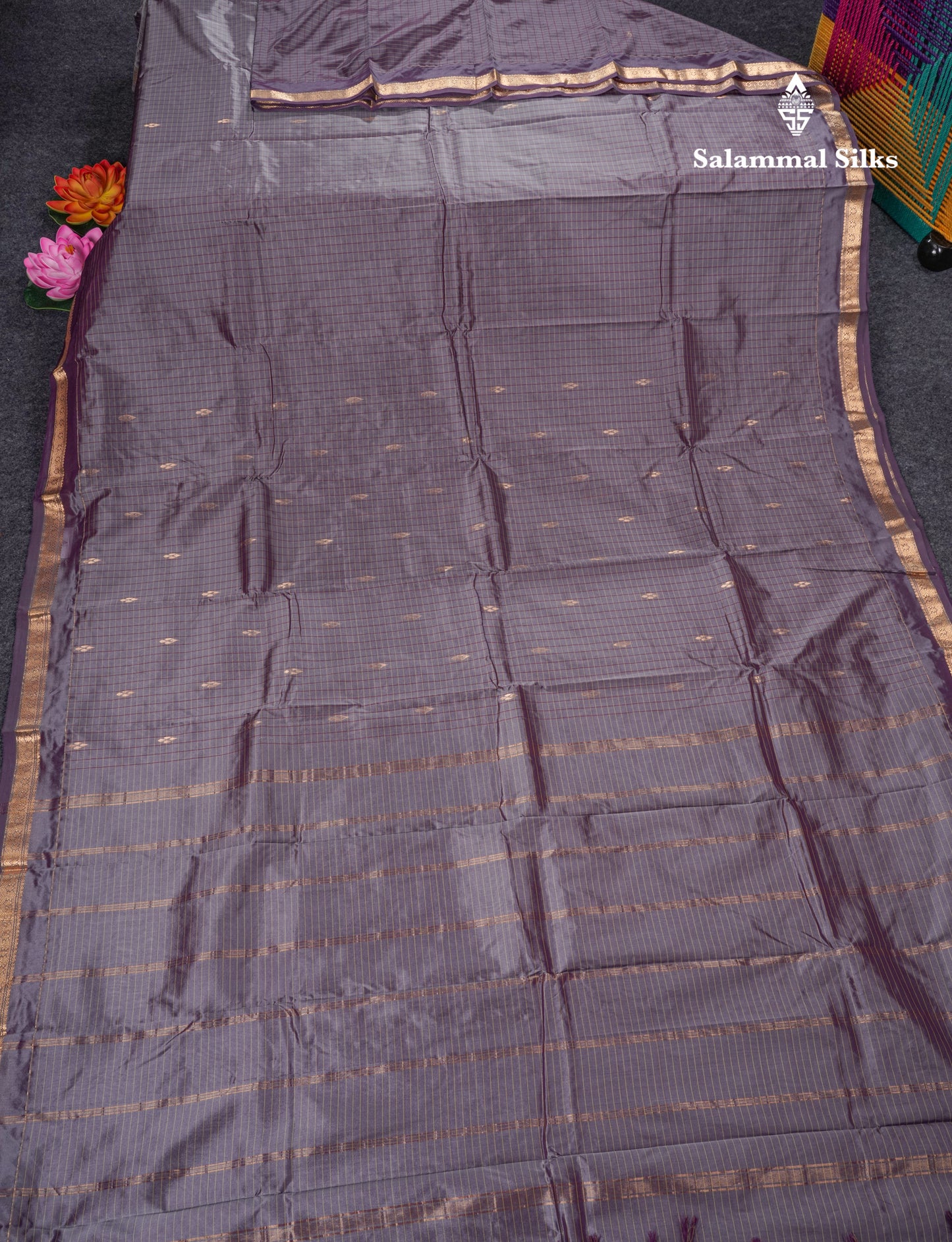 Mustard Yellow Checks With Butta Light Weight Semi Silk Saree With Small Border