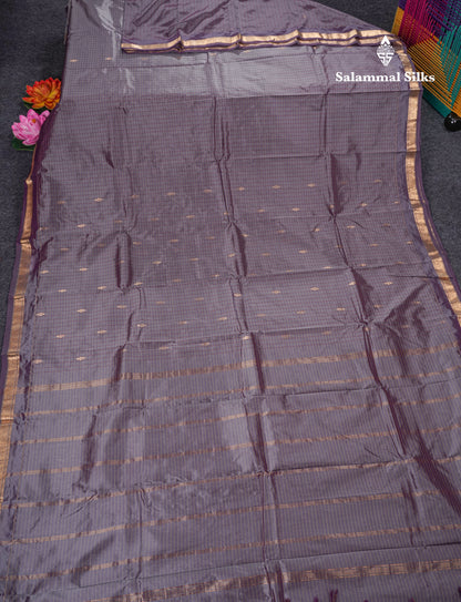Mustard Yellow Checks With Butta Light Weight Semi Silk Saree With Small Border