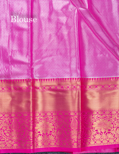 Lemon Yellow Bridal Tissue Semi Silk Saree With Contrast Pink Traditional Evening Morning Border