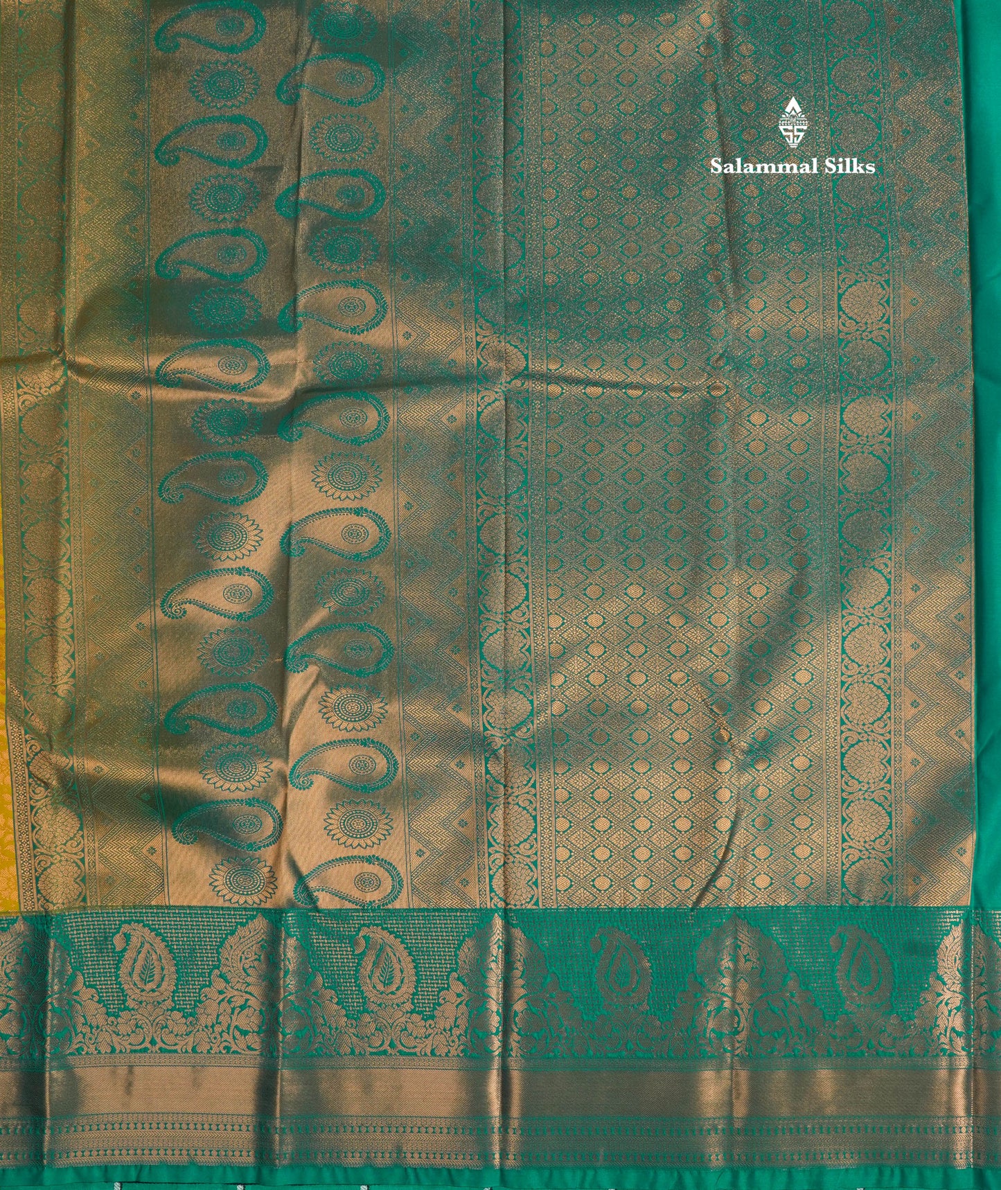 Mustard Yellow Bridal Semi Silk Saree With Contrast Peacock Green Border