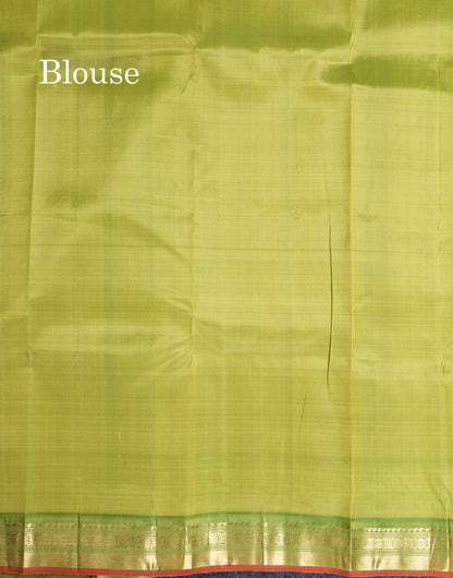 Dual Tone Sandal Pure Kanjivaram Silk Saree With Contrast Parrot Green Traditional Small Border