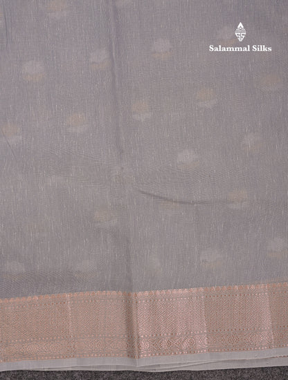Beautiful Elaichi Green Silver And Copper Zari Buttas Linen Mix Cotton Fancy Saree With Tarditional Border