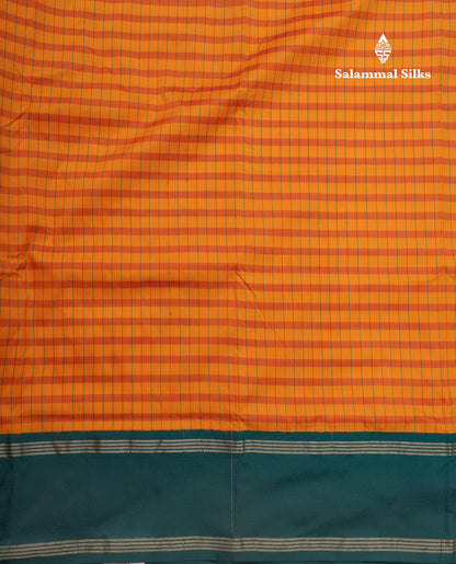 9 Yards Semi Silk Saree Orange & Rust Orange Checks with Bottle Green Double Border