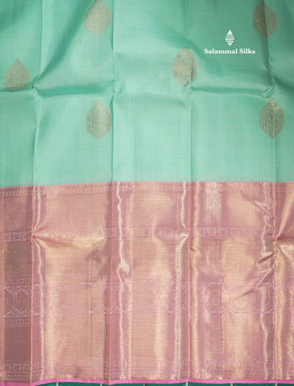 Pastel Blue Pure Kanjivaram Silk Saree with Contrast Baby Pink Long Border