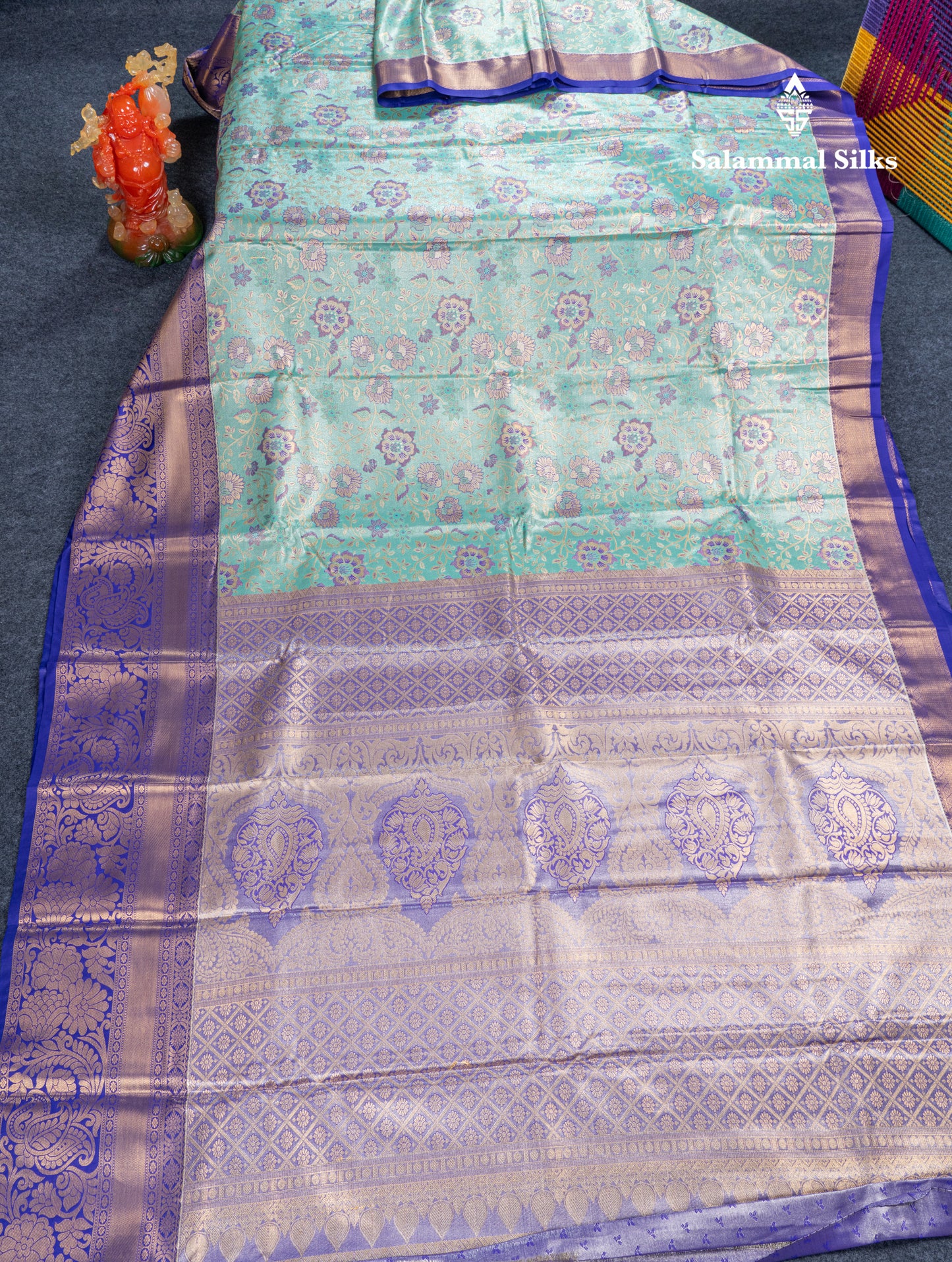 Rexona Green Bridal Tissue Semi Silk Saree With Contrast Violet Traditional Evening Morning Border