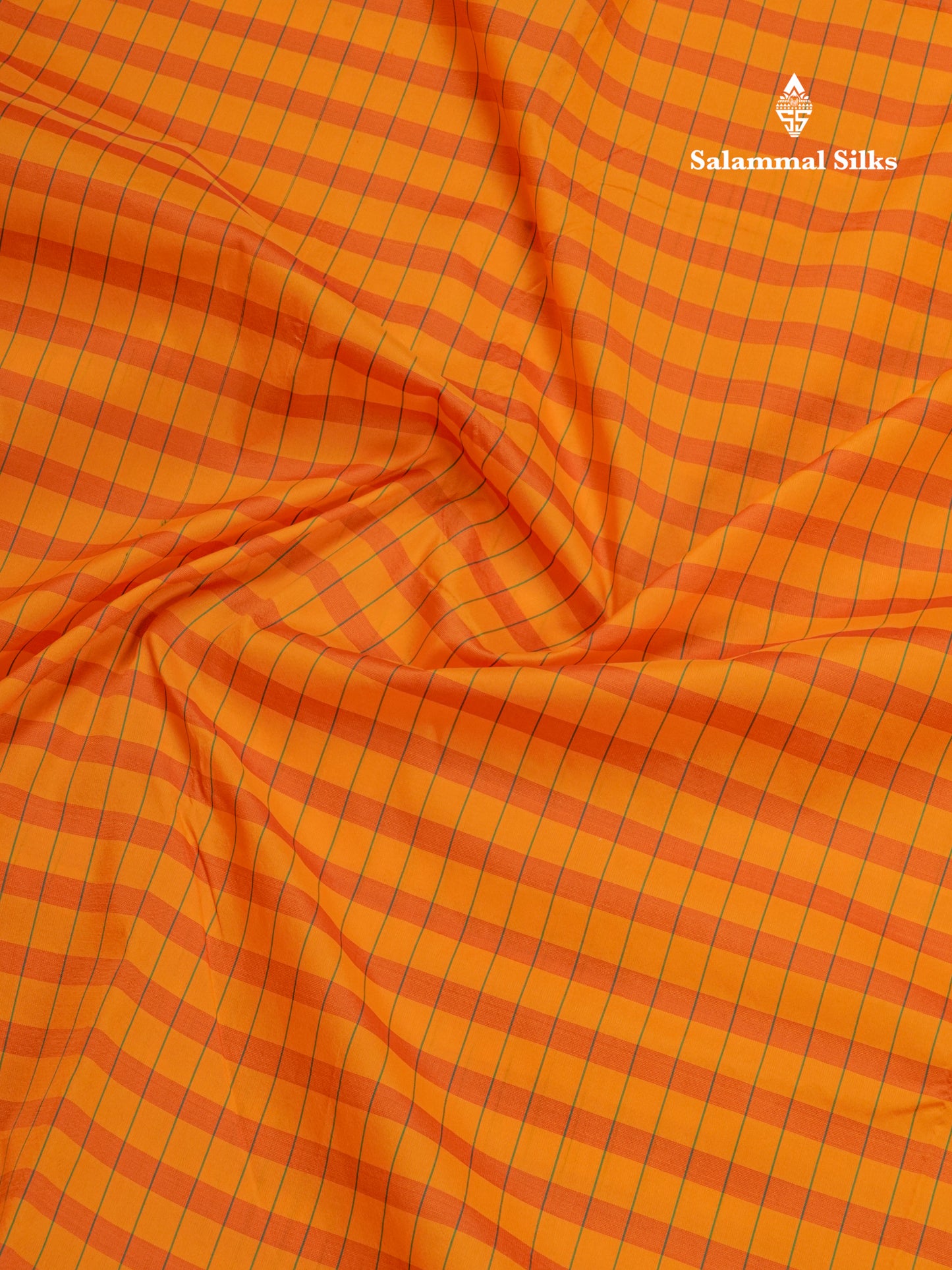 9 Yards Semi Silk Saree Orange & Rust Orange Checks with Bottle Green Double Border