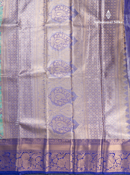 Rexona Green Bridal Tissue Semi Silk Saree With Contrast Violet Traditional Evening Morning Border