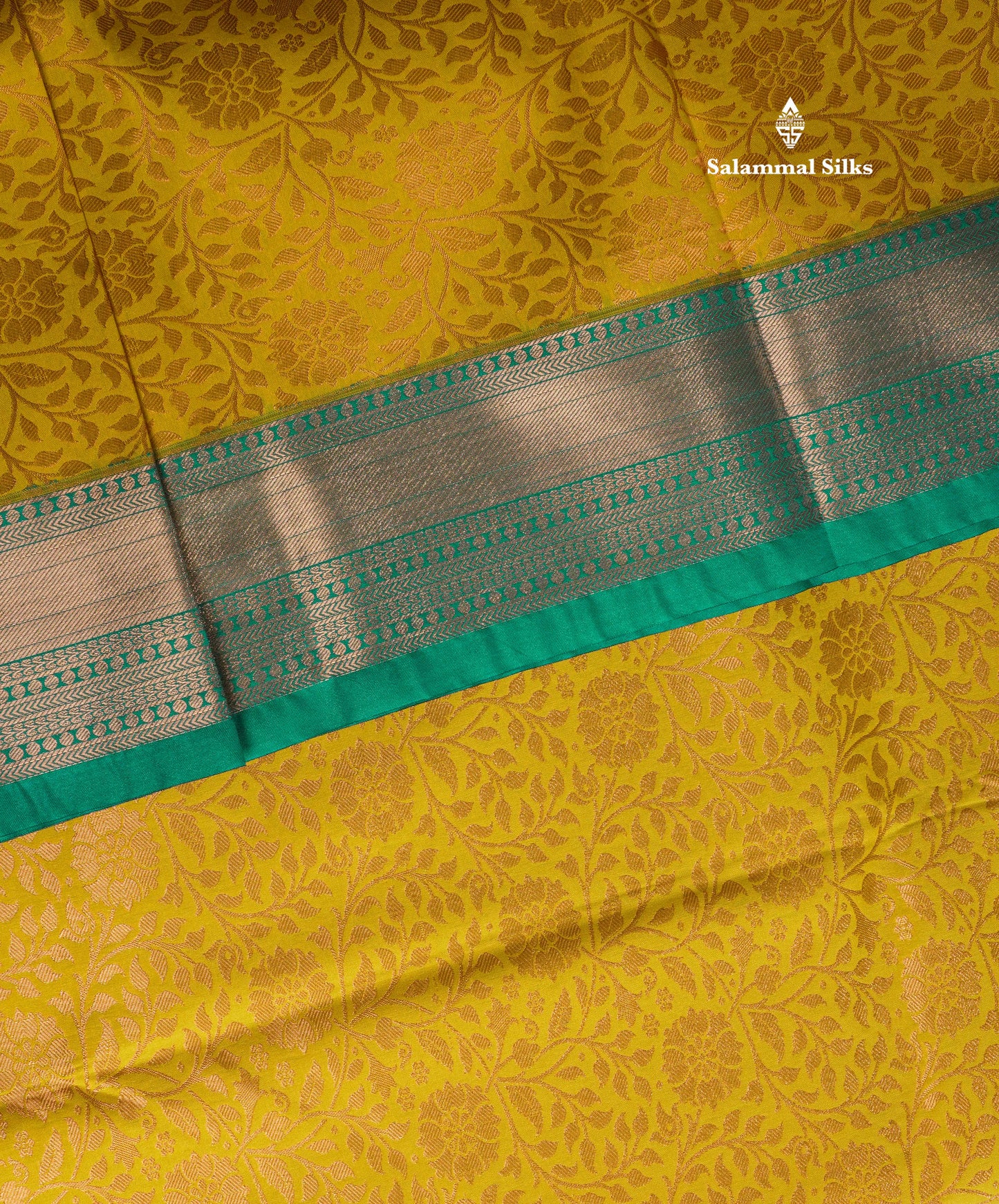 Mustard Yellow Bridal Semi Silk Saree With Contrast Peacock Green Border