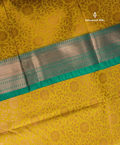 Mustard Yellow Bridal Semi Silk Saree With Contrast Peacock Green Border
