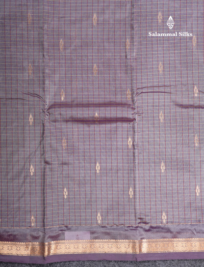 Mustard Yellow Checks With Butta Light Weight Semi Silk Saree With Small Border