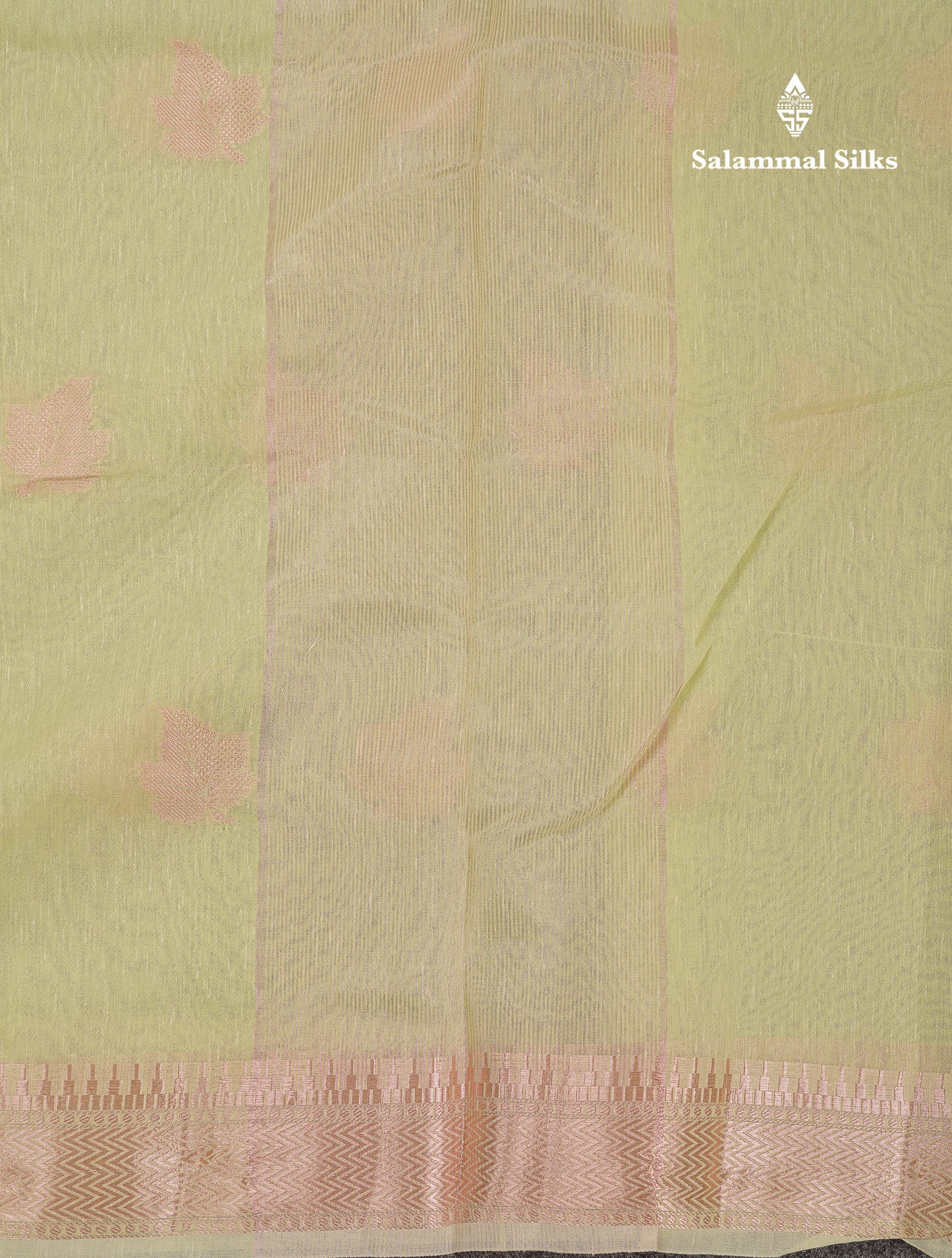 Beautiful Elaichi Green Silver And Copper Zari Buttas Linen Mix Cotton Fancy Saree With Tarditional Border