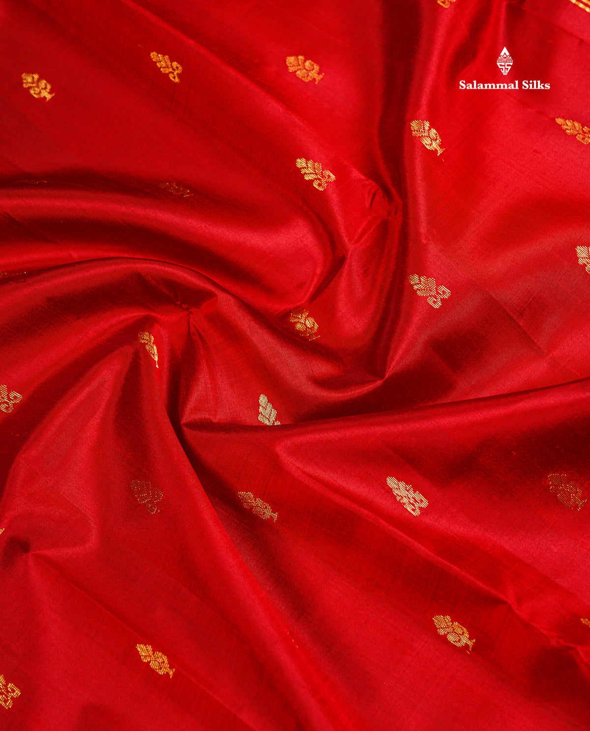 One Side Border Pure Silk Saree - Red Zari Butta With Contrast Mango Yellow Traditional Border