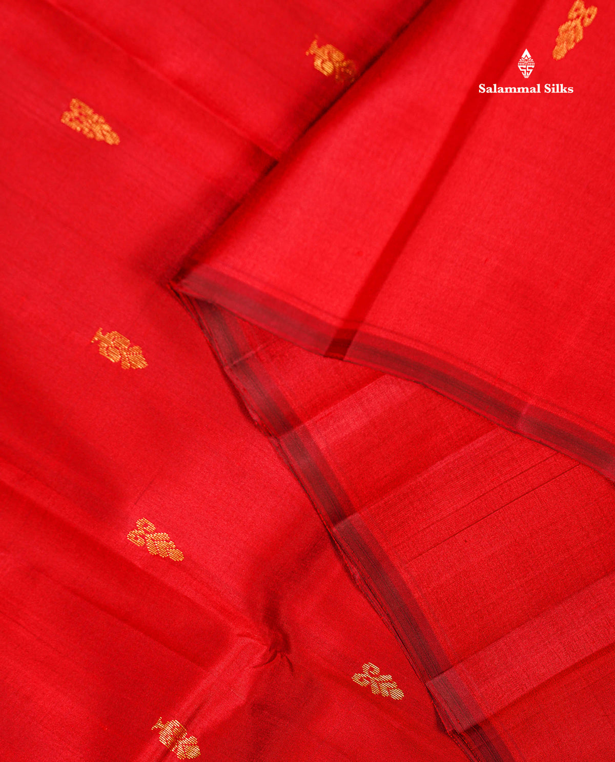 One Side Border Pure Silk Saree - Red Zari Butta With Contrast Mango Yellow Traditional Border