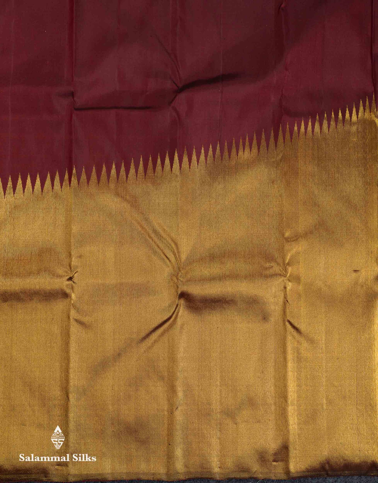 Beautiful Dark Maroon 8Kol Pure Kanjivaram Silk Saree With Traditional Raising Temple Border
