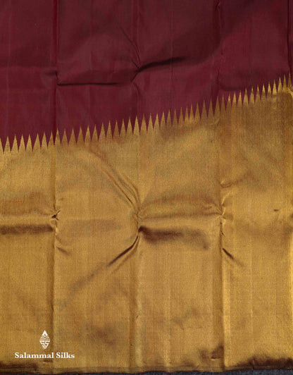 Beautiful Dark Maroon 8Kol Pure Kanjivaram Silk Saree With Traditional Raising Temple Border