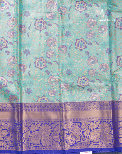 Rexona Green Bridal Tissue Semi Silk Saree With Contrast Violet Traditional Evening Morning Border