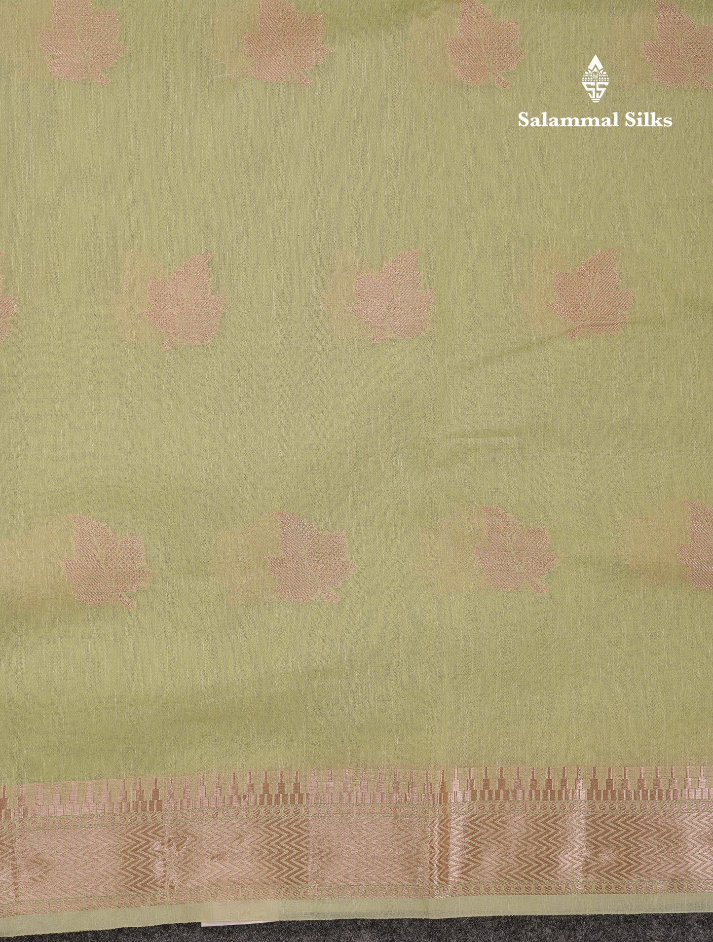 Beautiful Elaichi Green Silver And Copper Zari Buttas Linen Mix Cotton Fancy Saree With Tarditional Border