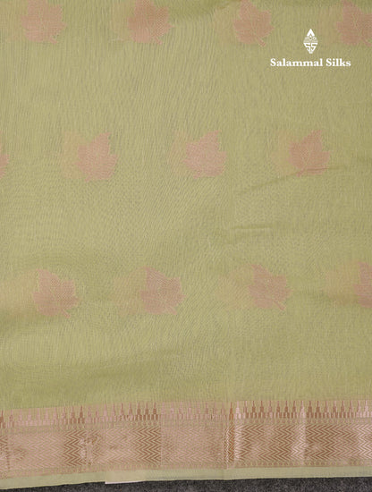 Beautiful Elaichi Green Silver And Copper Zari Buttas Linen Mix Cotton Fancy Saree With Tarditional Border