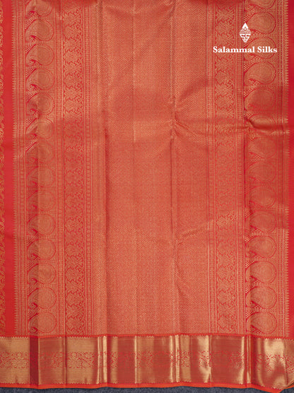Pinkish Orange Beautiful Bridal 2G Zari Pure Kanjivaram Silk Saree With Self Border